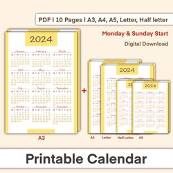 Printable Calendar, Printable Calendar 2024, Wall Calendar, Wall Calendar Printable, Wall Calendar Printable 2024, Poste