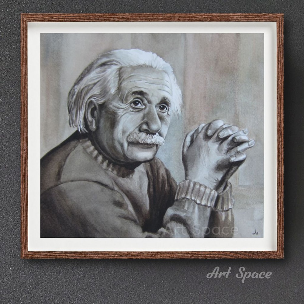 Einstein-Albert Einstein- watercolor-monochrome painting-scientist-physicist-portrait of a man-painting graphic-2.jpg
