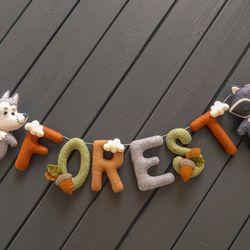 wolf and raccoon banner gift baby boy and girl gift set, wolf plush, felt raccoon fox toy stuffed animal toys handcraft