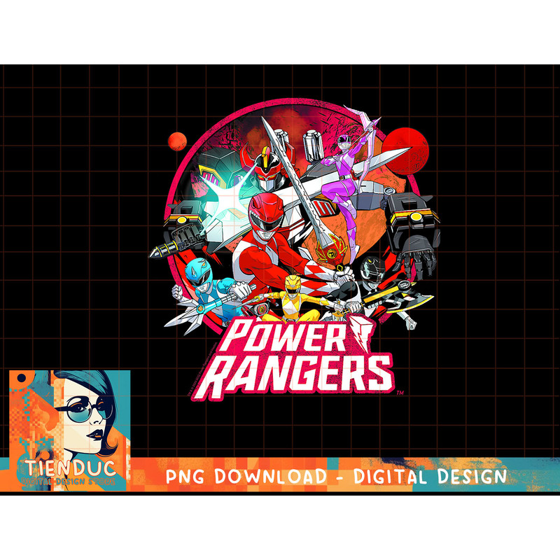 Power Rangers Vintage Comic Style Group Action Circle T-Shirt copy.jpg