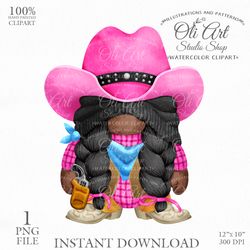 Cowboy Gnome Clip Art, Pink Cowboy Hat, Hand painted clipart, Instant Download. Digital Download. OliArtStudioShop