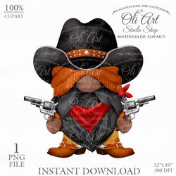 Cowboy Gnome Clip Art, Cowboy Hat, Hand painted clipart, Instant Download. Digital Download. OliArtStudioShop