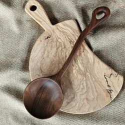 Wide wooden serving spoon ladle from walnut wood Big kitchen spoon Handmade wooden spoon Kitchen utensil Cooking utensil