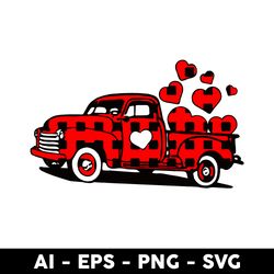 buffalo plaid truck loads of love svg, truck valentine svg, png dxf eps file - digital file