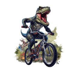 t-rex dinosaur on bike and monster truck sublimation png