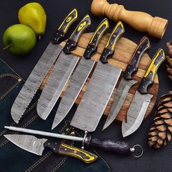 handmade 8 piece kitchen knives set for indoor and outdoor use , for cheff, for wedding gift, birthday gifts