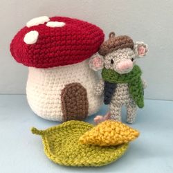 Amigurumi Crochet Mouse with a Mushroom House Pattern Set Digital Download