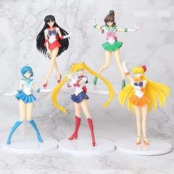 5pcs Set 7" Super Sailor Moon Tsukino Usag Statues Toys w/Wingsi Action Figures