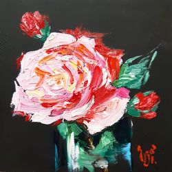 Original rose in a glass oil painting