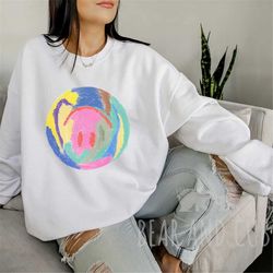 upside down smiley face crewneck sweatshirt, aesthetic smiley face sweatshirt, smiley face hoodie, trendy sweatshirt, ov