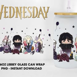 wedday addams coffee 16oz can glass wrap png, 16oz libbey can glass, nevermore academy png, wedsday 16oz wrap, hand draw