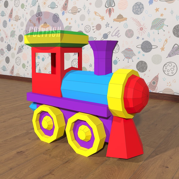 Paper Train Template.pdf DIY Toy Train 3D model template Papercraft PDF | Inspire Uplift