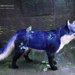 Fox realistic plush animals. Ooak toy. Blue fox stuffed toy