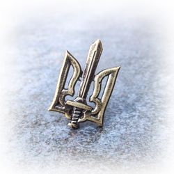 Handmade trident with sword brass pin,brass ukraine trident pin,Ukraine tryzub pin,ukraine emblem trident pin,ukrainian