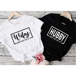 wifey and hubby shirt, wedding party shirt, honeymoon shirt, wedding shirt, wife and hubs shirts, just married shirts, m