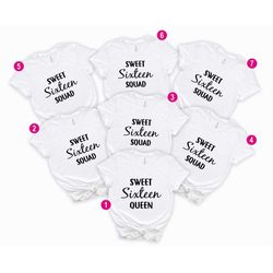 16th birthday crew shirt, sixteenth birthday girl shirt, sweet sixteen queen and squad shirt, sweet 16th shirt, birthday