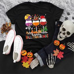 happy hallo thanks mas wine shirt, cute drinking t-shirt, funny festival tee, women christmas shirt, thanksgiving tee, h