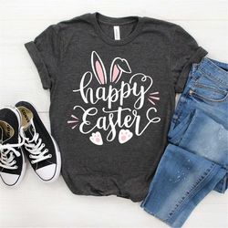 happy easter shirt, easter t-shirt, easter silhouette shirt, easter bunny ears shirt, bunny shirt