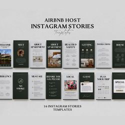 Airbnb Instagram Templates, 16 Story templates, Canva template, welcome book, airbnb template, airbnb signs, home rental