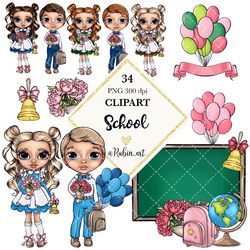 School girl clipart, school doll clipart, graduation clipart, school planner sticker, school girl illustration
