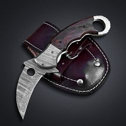 karambit, custom handmade damascus steel Karambit knife with leather sheath, hand forged karambi knife, mk3888m