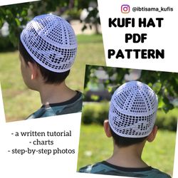 Crochet islamic kufi hat pattern, crocheting summer cap PDF pattern