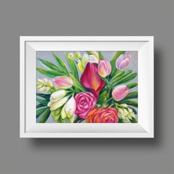 Printable, Bouquet with calla lily, Wall art, Home decor, Large poster, Digital file, Art print, Painting with flowers