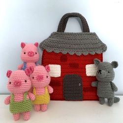 Amigurumi Crochet Three Little Pigs Playset Pattern Digital Download