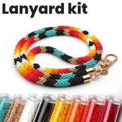 Beaded lanyard kit, Bead crochet kit, Rope lanyard kit, Kit for lanyard, Lanyard beading pattern, Teacher nurse gift