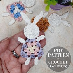 Crochet Bunny pattern, garland bunny for nursery decorations, crochet rabbit applique for scrapbooking, Gift for Easter.