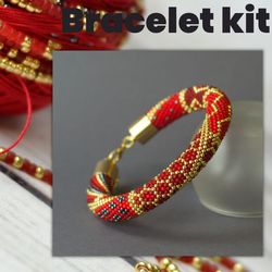 Bead crochet kit, Crochet beaded bracelet kit, DIY kit bracelet, Red bracelet kit, Seed bead bracelet kit, Craft kits