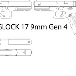 glock 17 9mm gen 4 line art vector file laser engraving, cnc router, cutting, engraving, cricut, vinyl cutting file