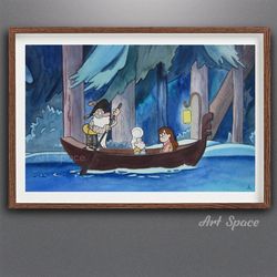 original watercolor painting date, home wall decor, gravity falls, gideon, mabel,mcgucket, pines, mystery shack