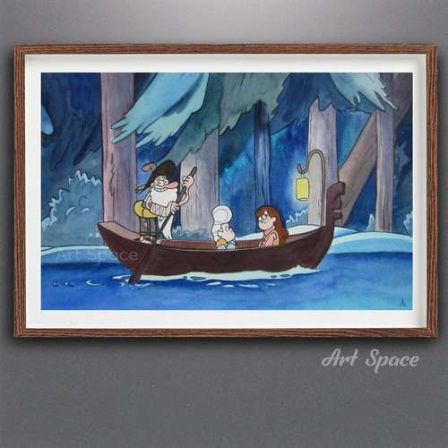 Original watercolor painting DATE, home wall decor, Gravity Falls, Gideon, Mabel,McGucket, Pines, Mystery Shack