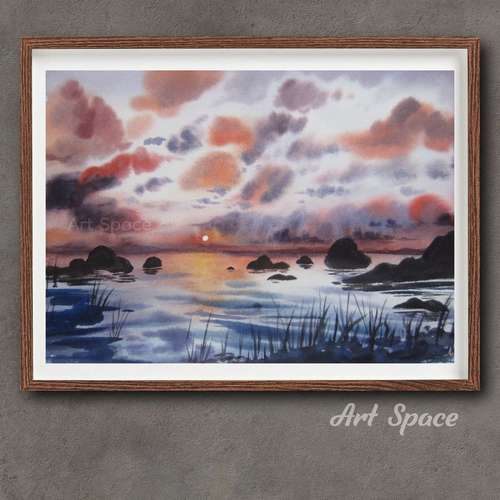 Watercolor painting, original, "Gulf of Finland", unusual interior decor, gift, decoration for office, playroom, home