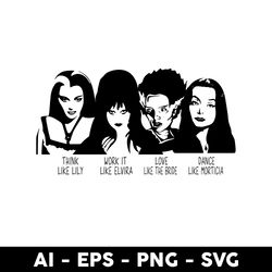 elvira lily munster morticia bride of frankenstein svg, ghoul gang horror girls svg, morticia addams svg, png eps file