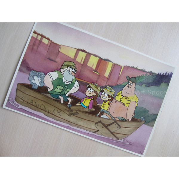 Gravity Falls-Mabel Pines-Stan-family-Stanley-Dipper-cartoon-fishing-watercolor-painting-lake-2.JPG