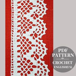 Crochet lace edging pattern, crochet border pattern lace trim, crochet lace trim for tablecloth, crochet pattern PDF.