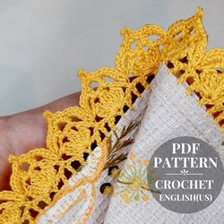 Crochet lace edging pattern, crochet trim for tablecloth, crochet openwork border pattern for kitchen towel, pattern PD