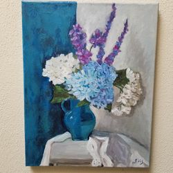 abstract oil painting hydrangea