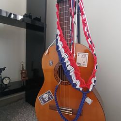 macrame guitar straps, willie nelson style strap, flag colour strap