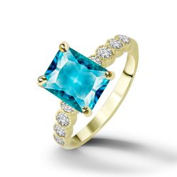 Blue Topaz Ring - December Birthstone - Statement Ring - Gold Ring - Engagement Ring - Rectangle Ring - Cocktail Ring