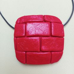 Handmade Briks Polymer Clay Pendant Dark Red Pendant Jewelry Woman Necklace