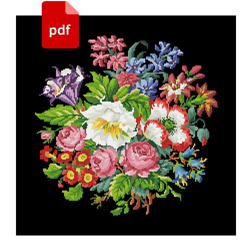 Pdf Vintage Roses Bouquet Cross Stitch Pattern Bouquet Of Roses Cross Stitch Chart Pillow Ornament Cross Stitch 0