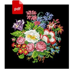 pdf vintage roses bouquet cross stitch pattern, bouquet of roses cross stitch chart, pillow ornament cross stitch