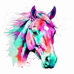 rainbow watercolor horse