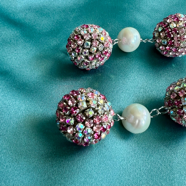 Crystal Balls on Chain Earrings Oscar de la Renta style
