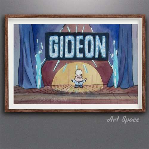 Original watercolor painting on stage, Gideon, Gravity Falls, Dipper, Mabel, Pines office decoration, for a gift
