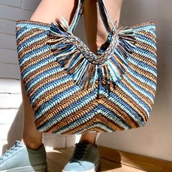 Crochet Beach Bag, Raffia bag, Beach Shopping bag, Crochet pattern bag, Download Tutorial PDF VIDEO
