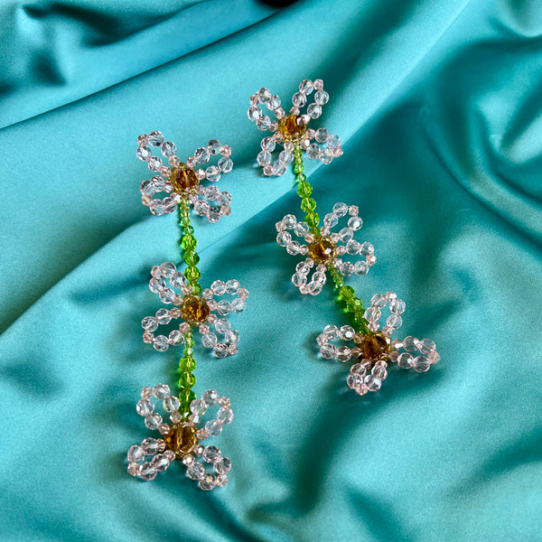 Floral Motif Crystal Drop Earrings Simone Rocha